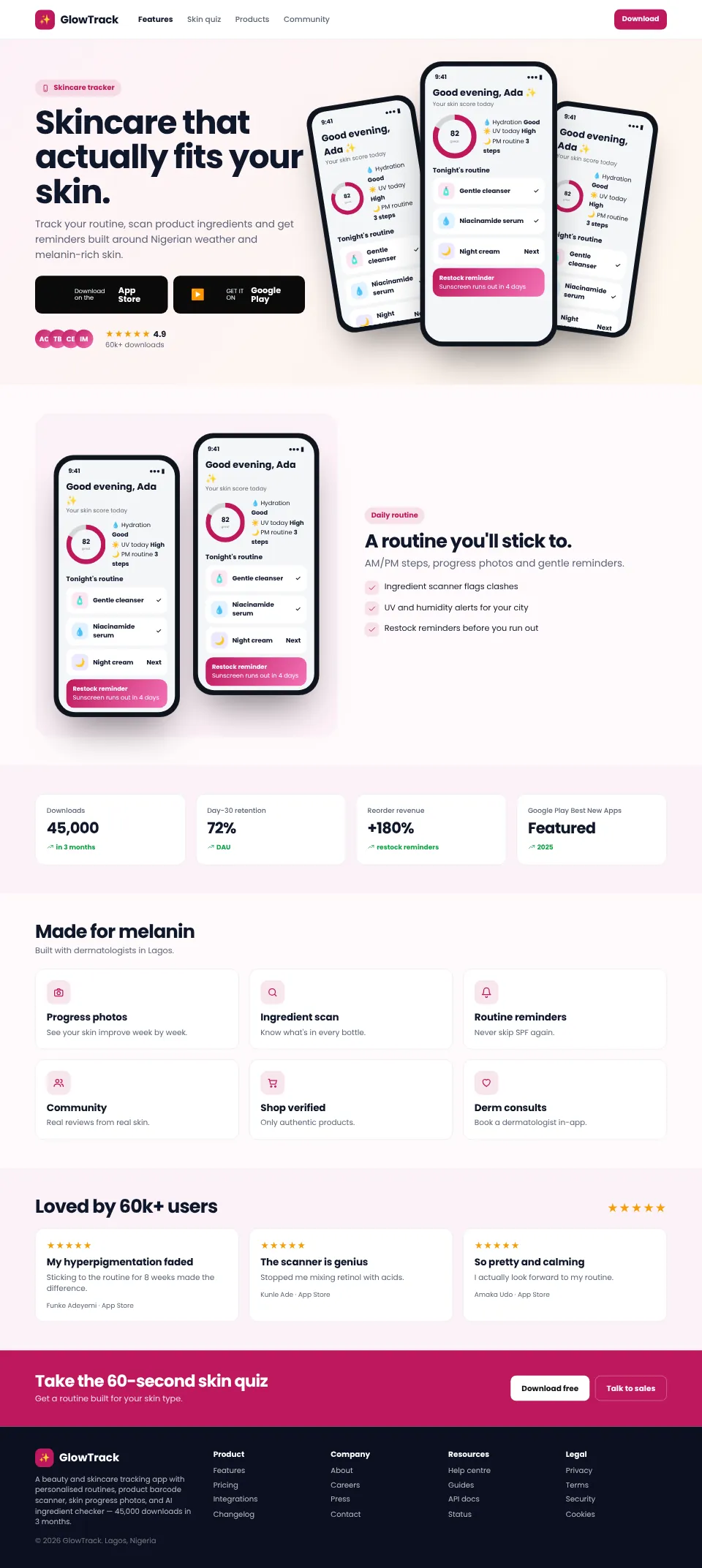 GlowTrack — Beauty & Skincare Mobile App screenshot