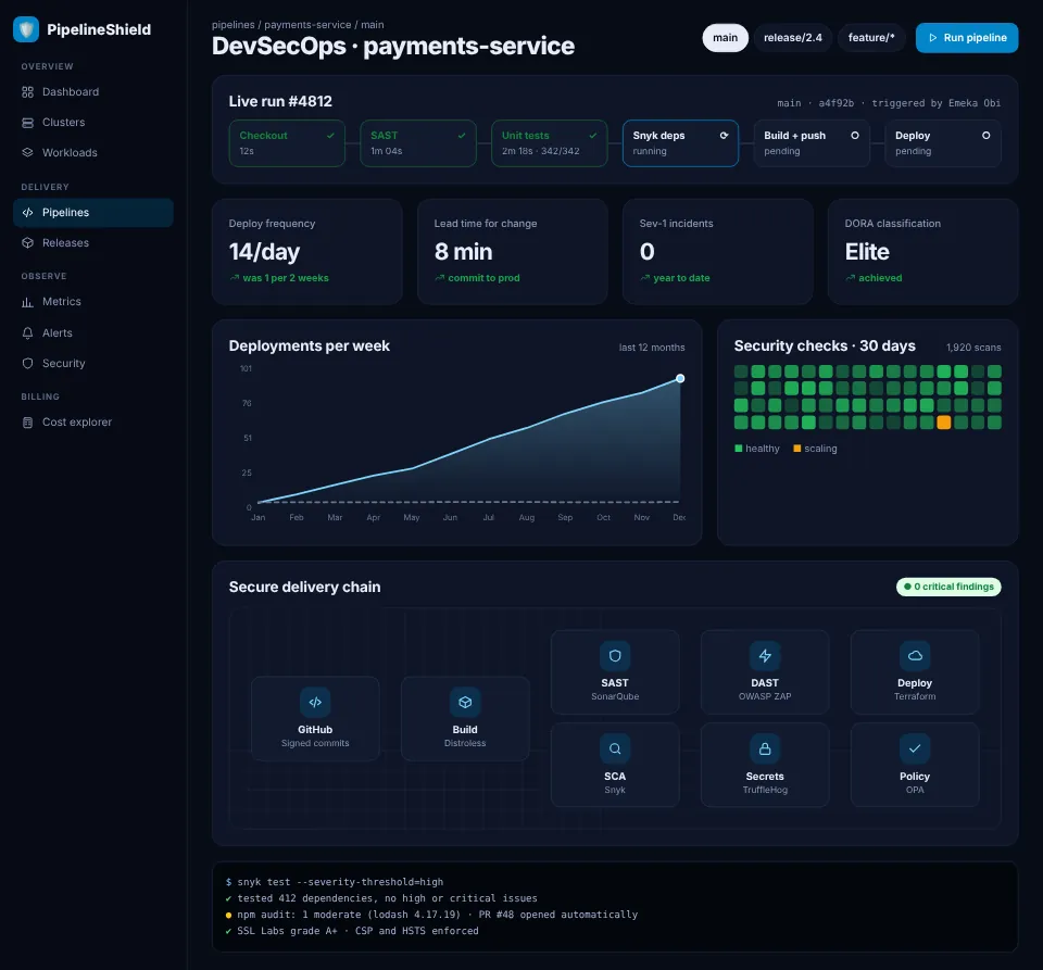 PipelineShield — DevSecOps CI/CD Platform screenshot