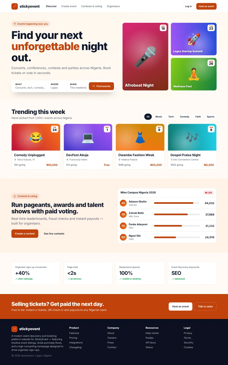 StickyEvent — Event Platform Website screenshot