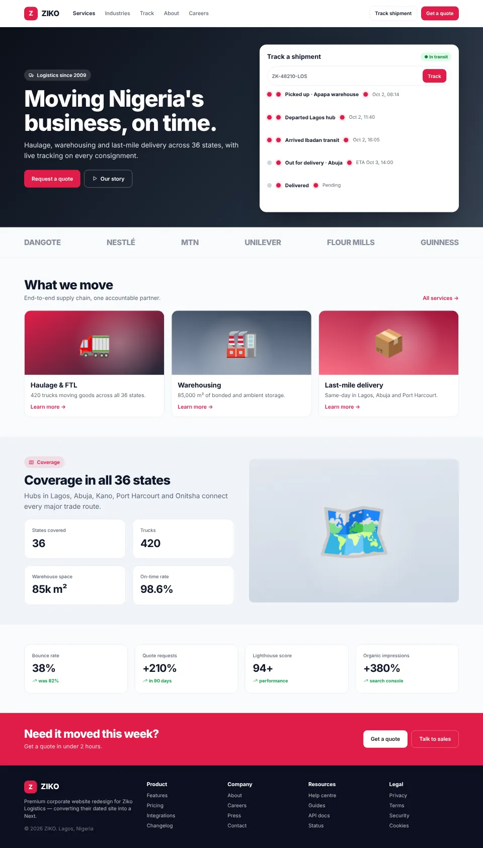 Ziko Logistics — Corporate Website Redesign screenshot